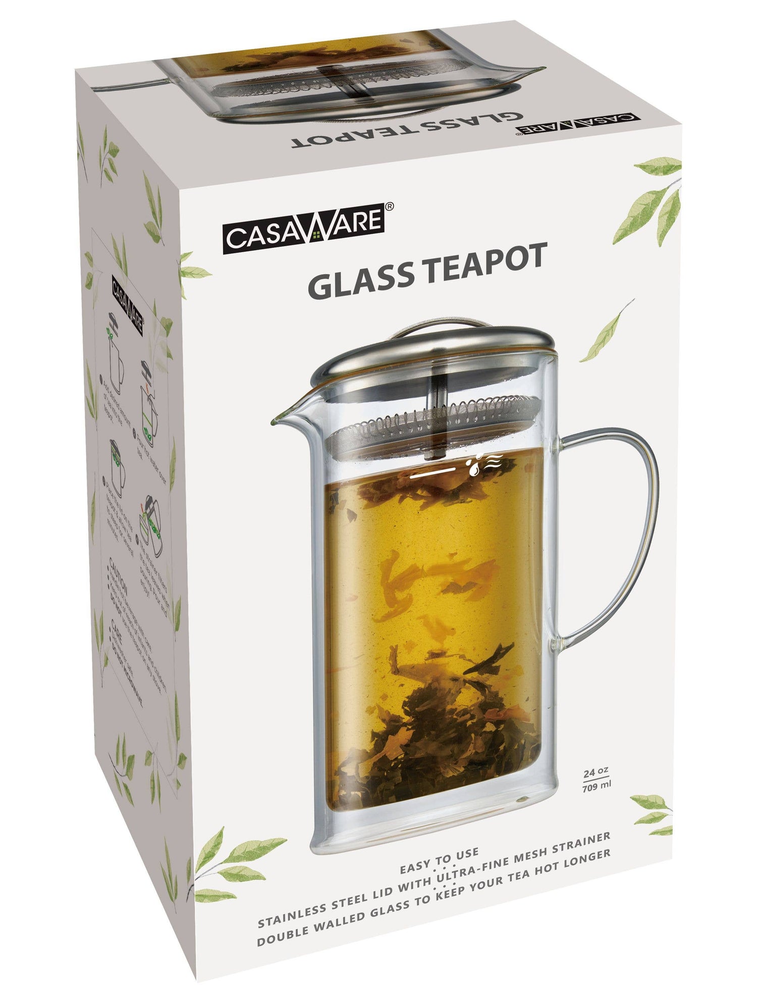 Double Wall 24oz Glass Strainer Teapot