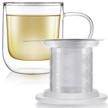Teabloom Radiance® Double Wall Glass Mug with Infuser &amp; Lid