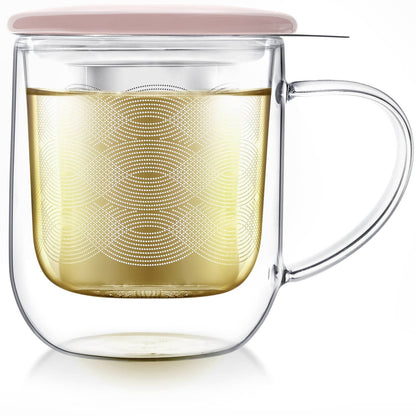 Teabloom Radiance® Double Wall Glass Mug with Infuser &amp; Lid