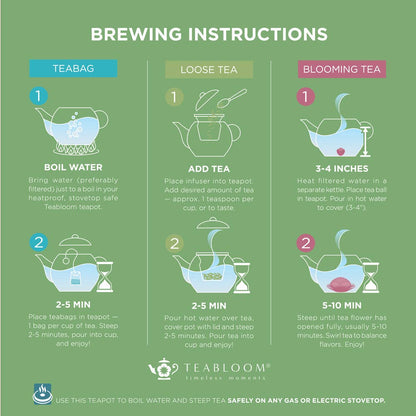 Teabloom Stovetop &amp; Microwave Safe Glass Teapot