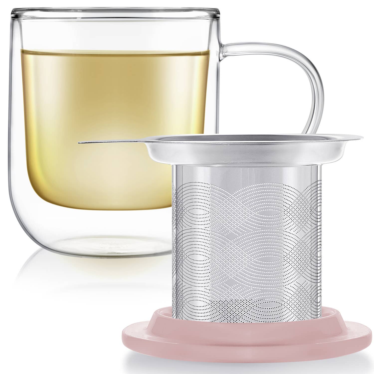 Teabloom Radiance® Double Wall Glass Mug with Infuser &amp; Lid