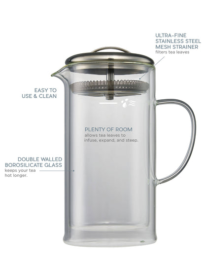 Double Wall 24oz Glass Strainer Teapot