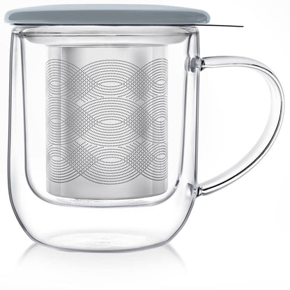 Teabloom Radiance® Double Wall Glass Mug with Infuser &amp; Lid