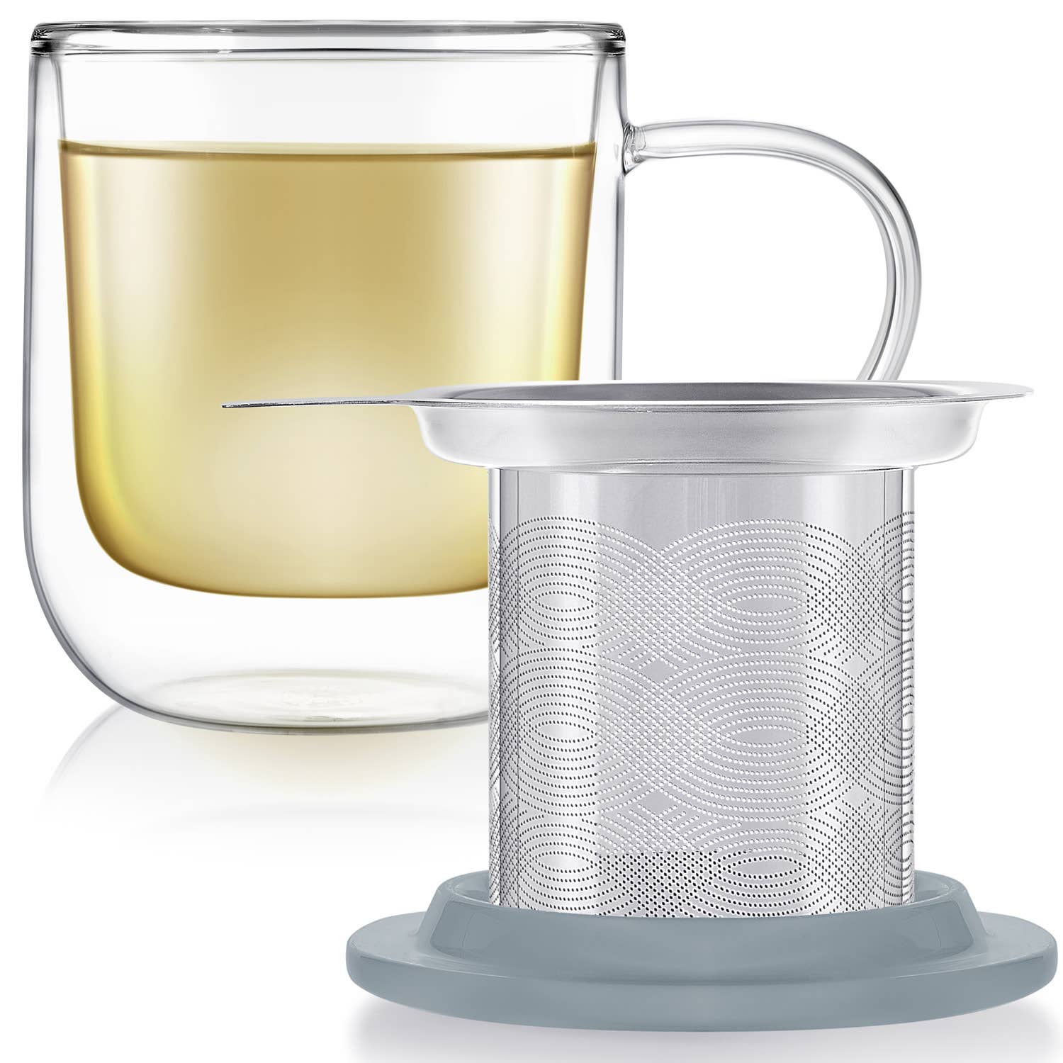 Teabloom Radiance® Double Wall Glass Mug with Infuser &amp; Lid