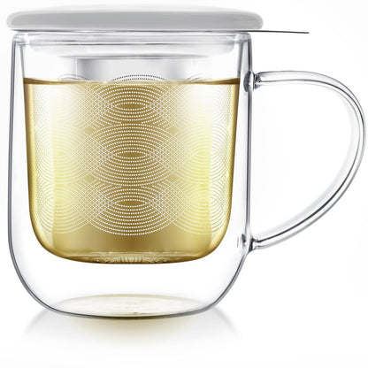 Teabloom Radiance® Double Wall Glass Mug with Infuser &amp; Lid